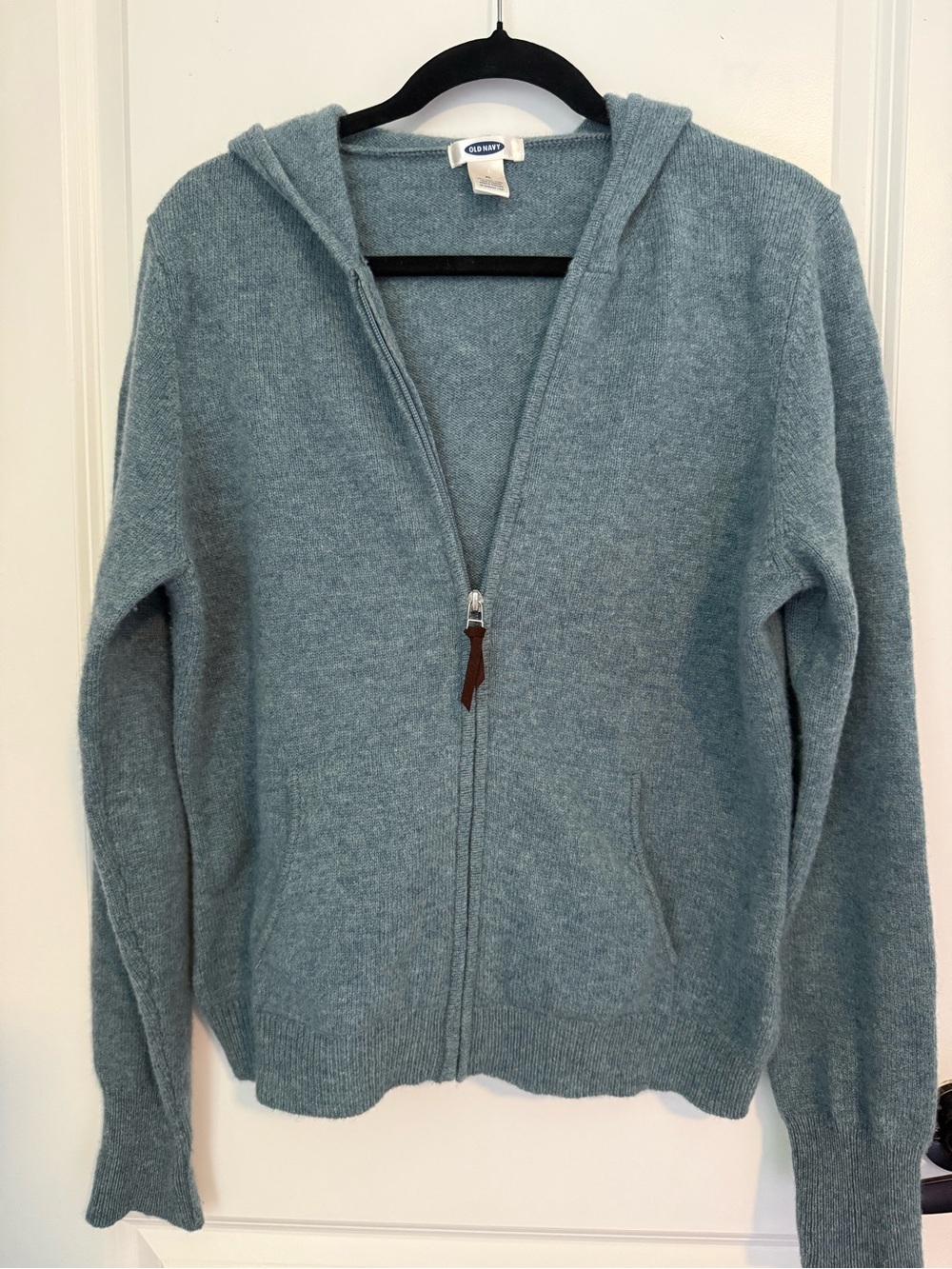 Old Navy Women's 100% Lambswool Heathered Teal Zip-Up Hoodie Cardigan